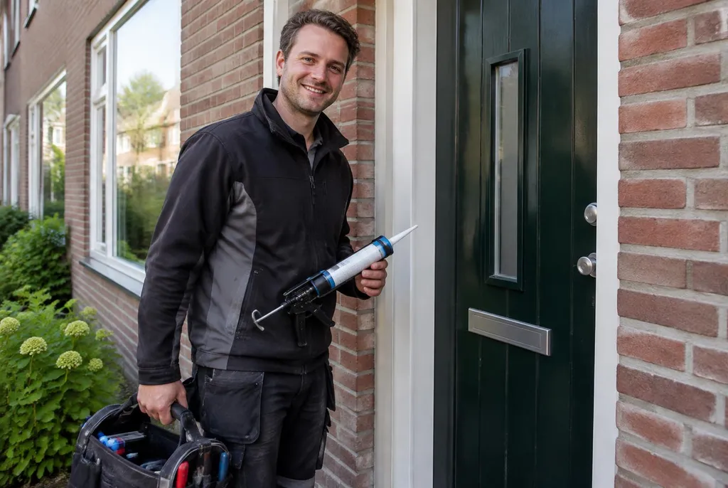 Vakman van Kitbedrijf Harderwijk bij de voordeur van een woning